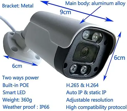 H.265 5 МП ИК 30 м наружная камера безопасности IP66 P2p POE IP видеонаблюдения