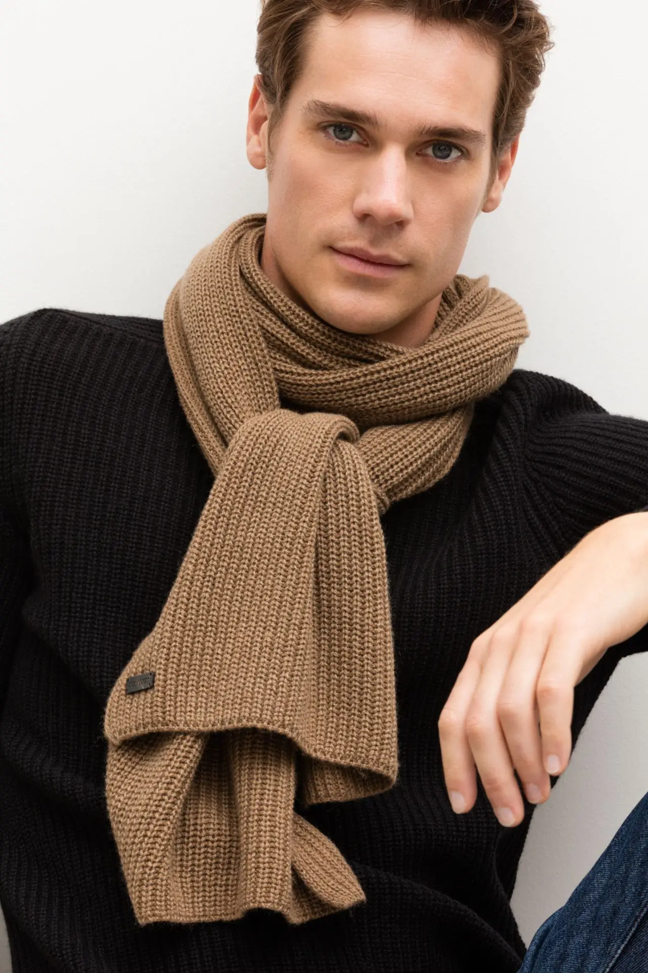 Custom support rib knit autumn pure cashmere men scarf
