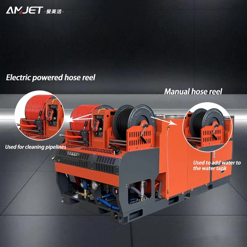 AMJET hot sale sewer jet machine 180bar/2610psi  65lpm/16.25gpm sewer jetter 37HP sewer jetting machine