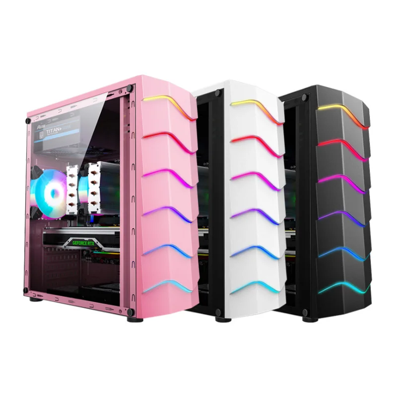 Popular Waves Black White PC Case Atx Acrylic Transparent Case Gaming Computer Cases Towers
