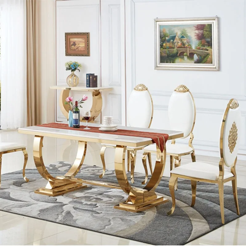 Great quality modern luixury 4 seaters 6 seaters 8 seaters home furniture goldenstainless steel dining tables and chairs
