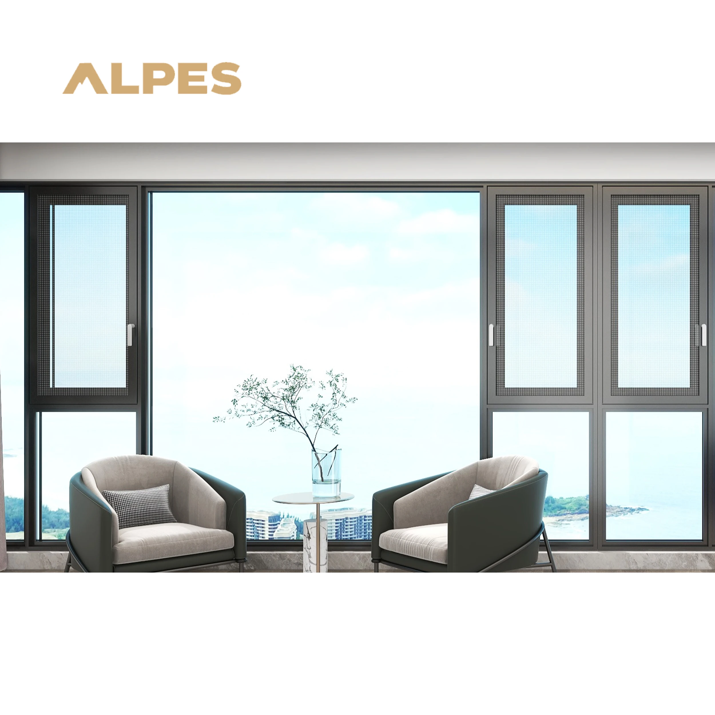 ALPES Latest Design Aluminum and Glass Sliding House Window Modern Chinese Style Casement Windows with Steel Frame