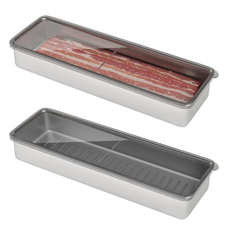 Dishwasher safe Food Safe Stainless steel 304 Meat Bacon Cheese Container for Refrigerator with Lids