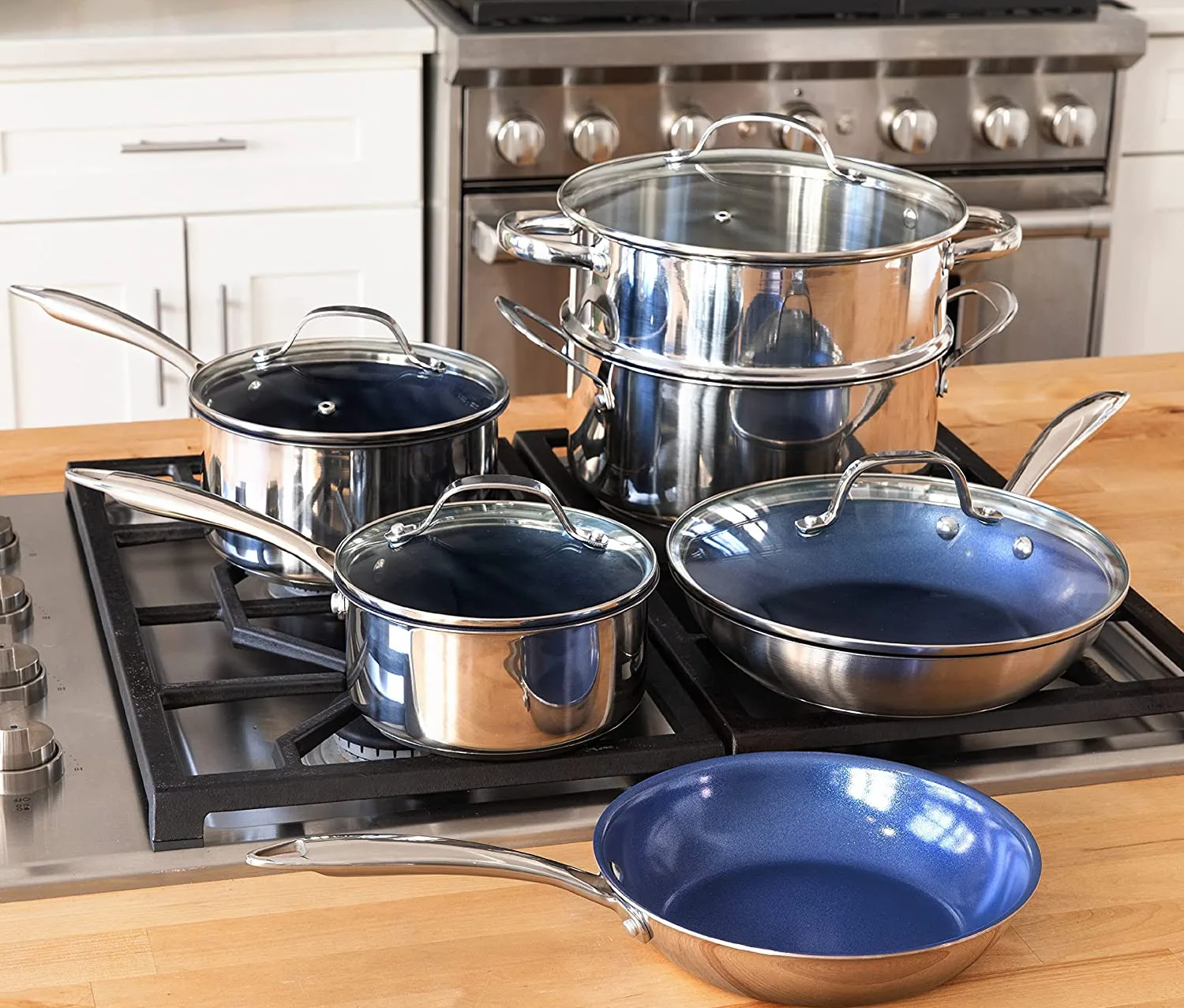 Stainless Steel Cuisine Cookware Sets Visible Flat Glass Lids Food Casserole Camping Pot Stainless Steel Cookware Pans and Pots