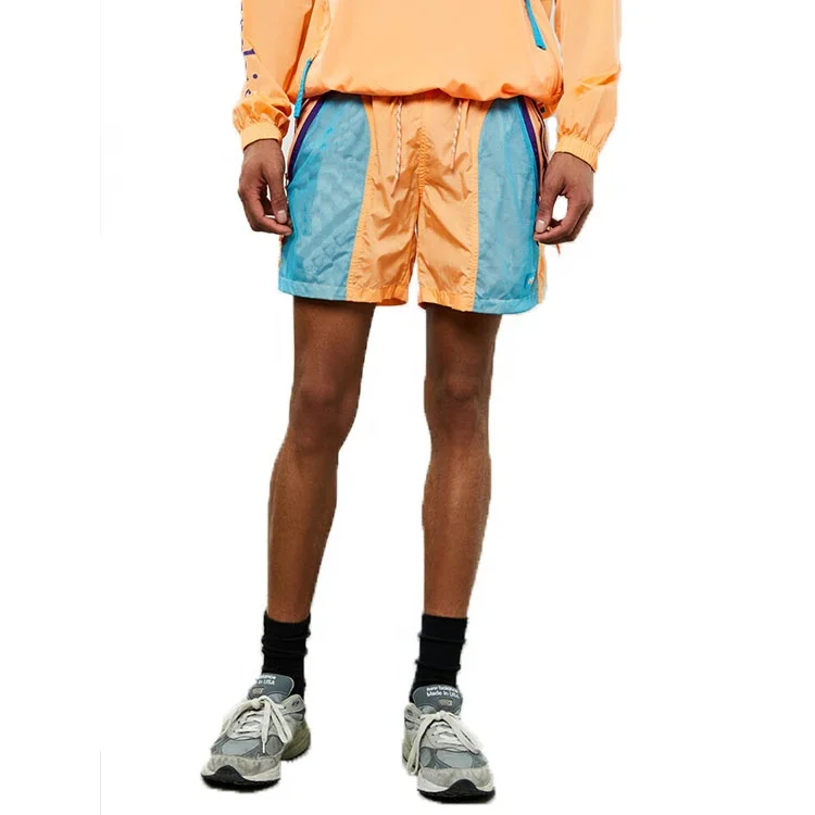 Mens nylon workout shorts wholesale drawstring mesh panel zipper pocket sports shorts