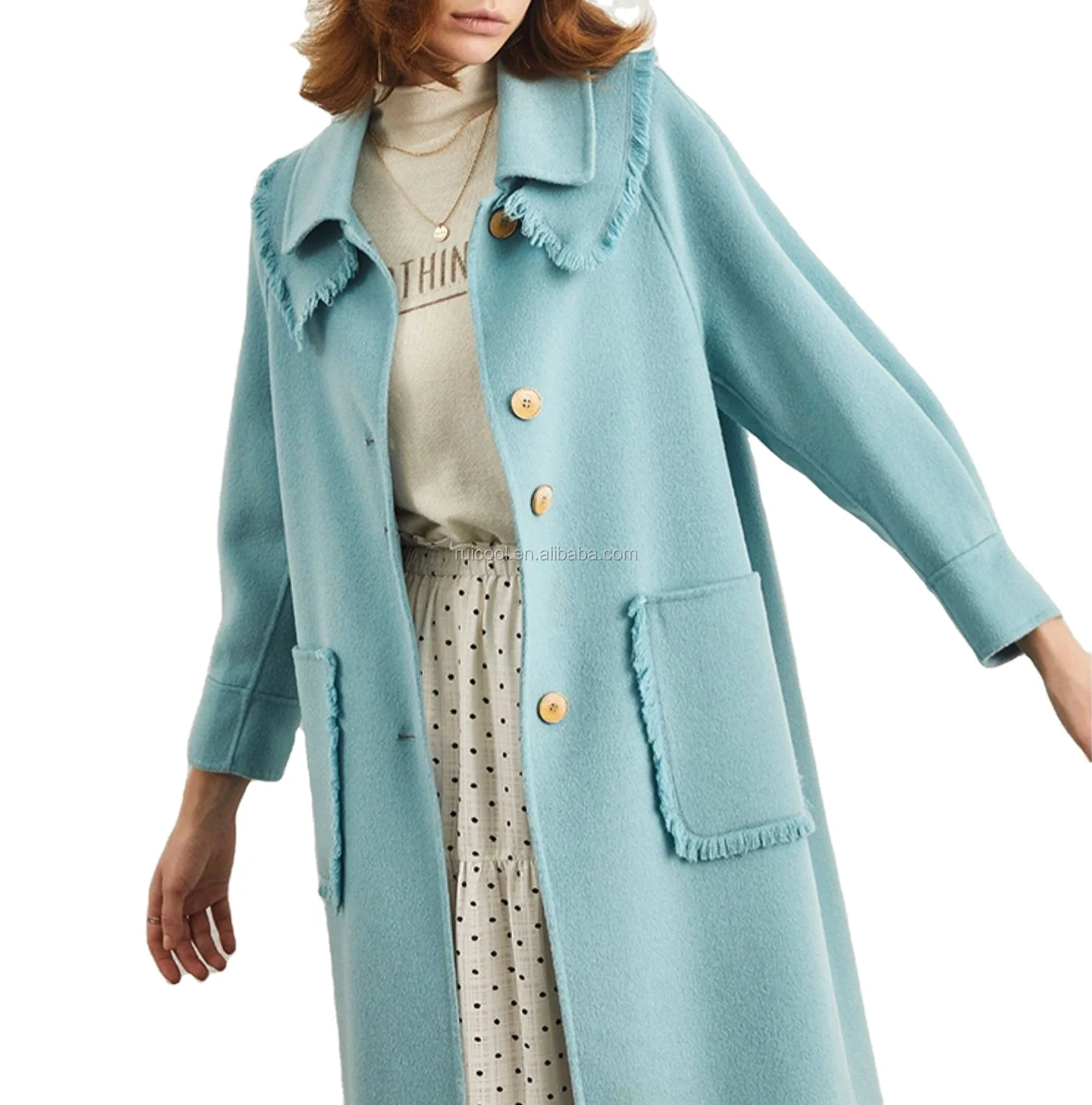 Casual tassel oversized winter jacket new korea style women long double sided wool coat