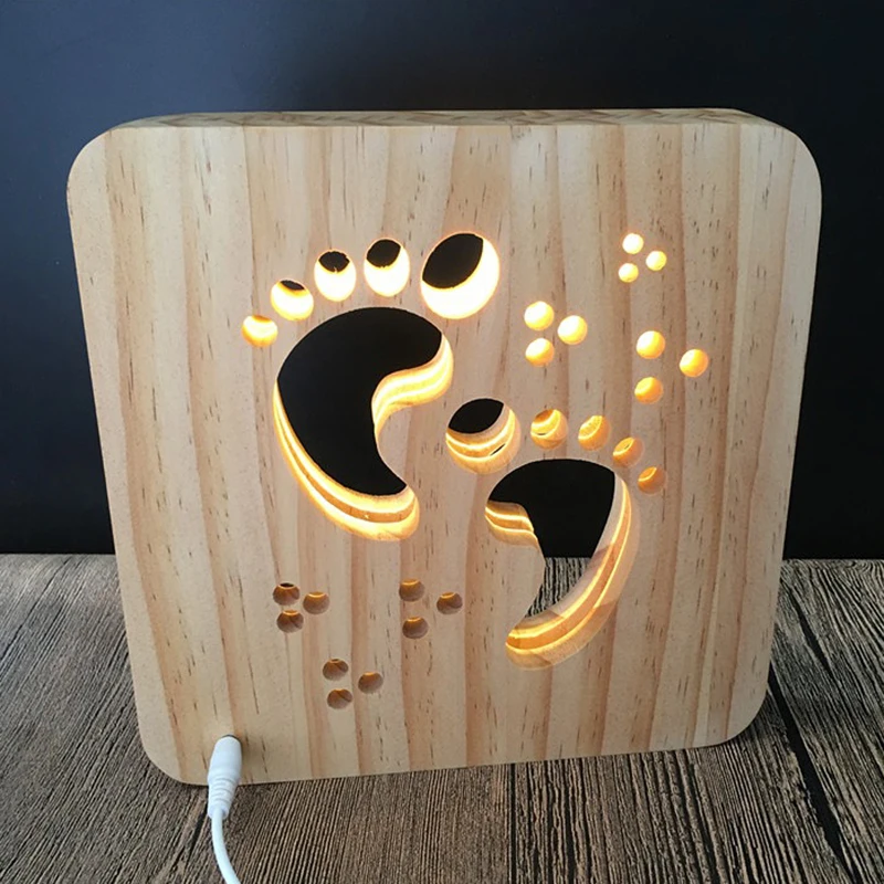 Wooden Lamp Animal Cute Cat Lamp 3D USB Led Table Light Switch Control Wood Carving Lamp