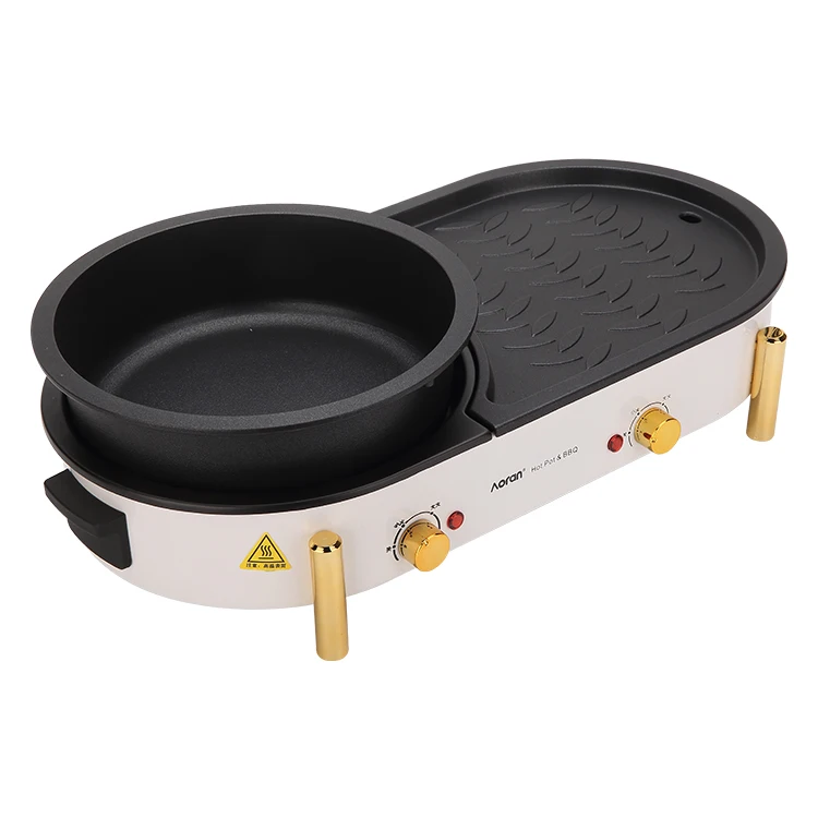 
Customized Home Portable Korean 2 In 1 Non-stick Electric Bbq Grill With Hotpot 