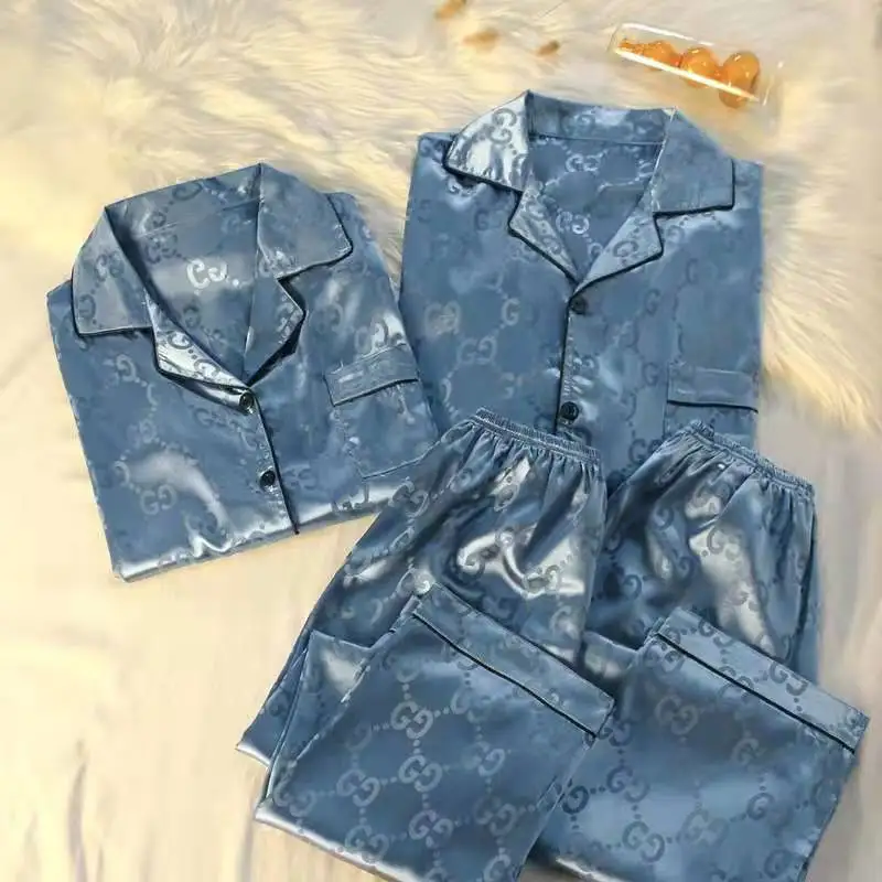 Unisex Home Clothing Pj Couple Clothes Sleep Soft Lounge Wear Night Suits Men Sleepwear Silk Satin Fabric Pajamas for Women Set