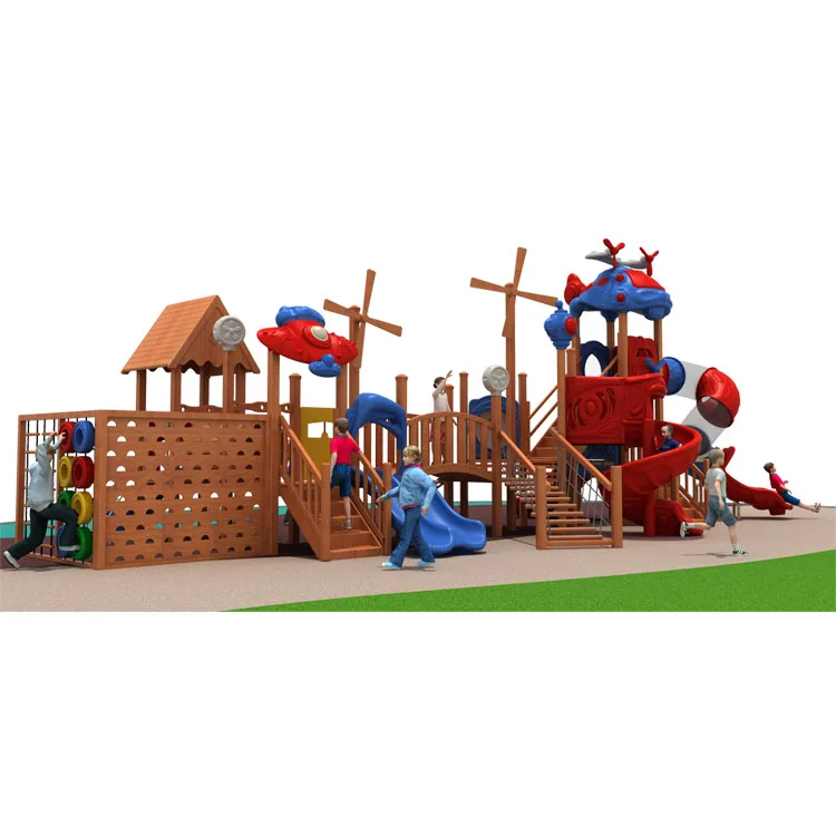 Popular Amusement Park Children Outdoor Wooden Playground Equipment with Slide for Sale