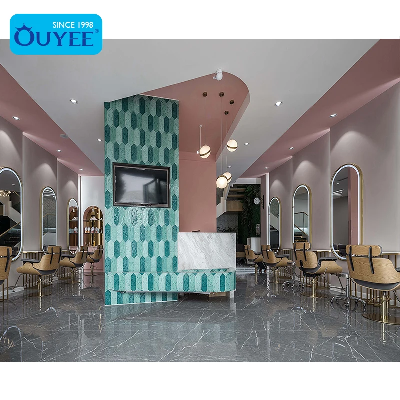 Beauty Parlor Interior Design Hair Salon Display Showcase Pink Nail Salon Table Beauty Furniture