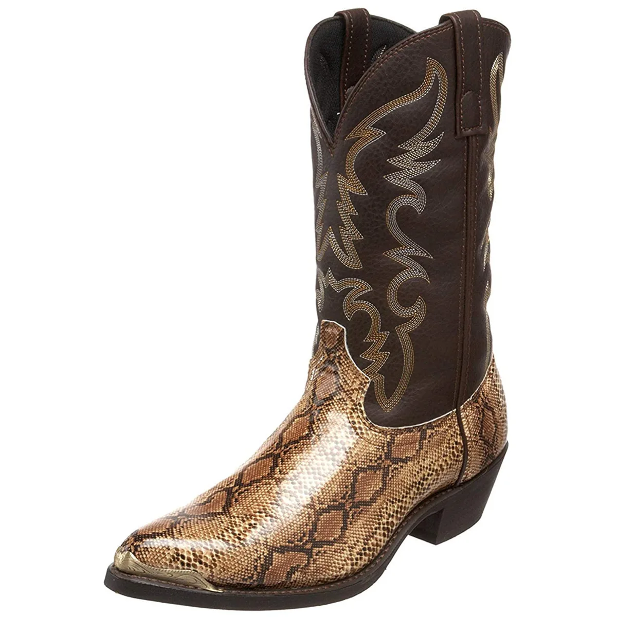 Original Brand Couple Style Western Snakeskin Steel-toed High Heel Cowboy Ankle Boots for Mens