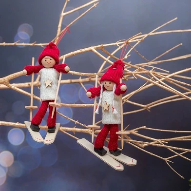 Home Table Decoration On Sleigh Pendant Christmas Ski Snowman Tree New Year Plush Doll Toy for Hanging Ornament Tree Indoor