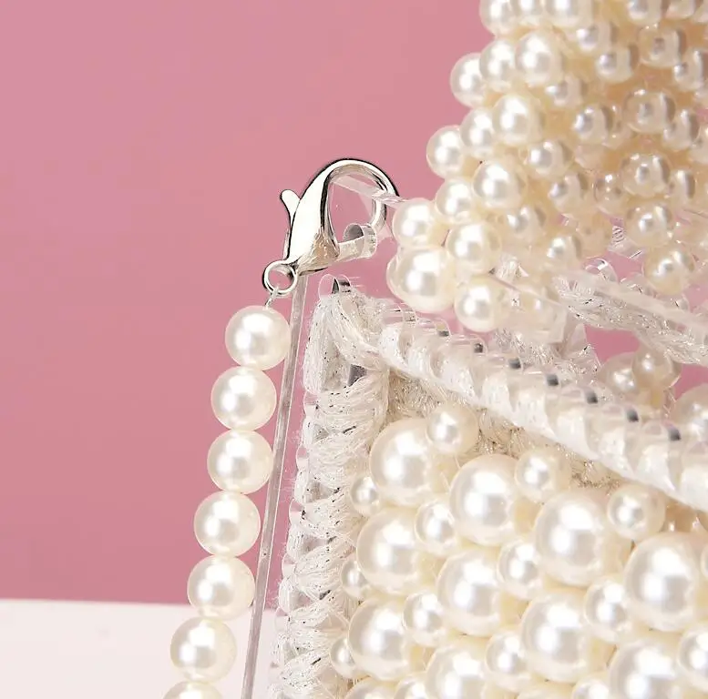 Luxury designer pearl bag clear transparent acrylic beaded box totes bag women party vintage woven handbag 2020 white pink
