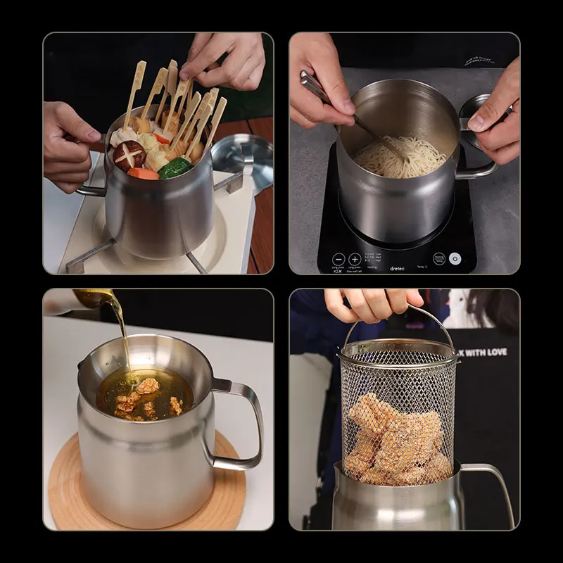 Original factory stock sus 304 kitchenware healthy dim sum fried potato food cooking oil filter strain cooker fryer pot