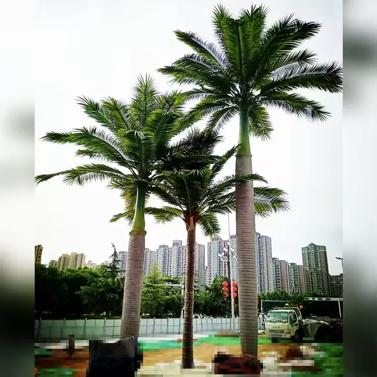 Customized fake outdoor palm tree artificial coconut palm tree large simulated fiberglass palm tree king for indoor decoration