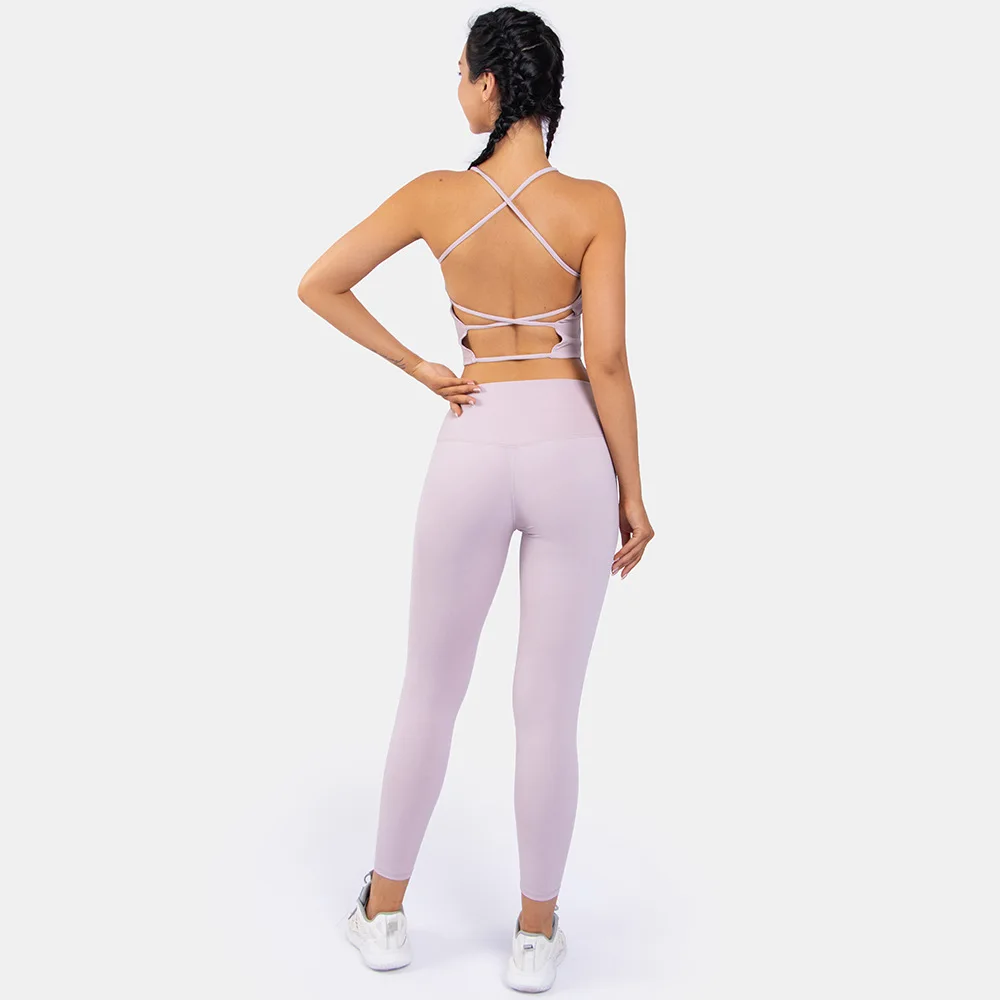High Quality Compression Sexy Backless Soprts Bra Gym Leggings Yoga Fitness Set Women Nude Feel Active Wear