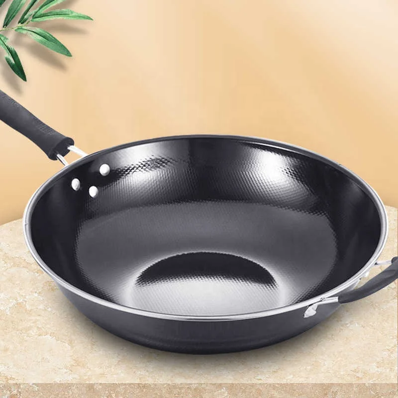 Large Pearl Real Stainless Steel Frying Pan Flat Household Fine Physical Non-Stick Enamel Pan Spot Frying Pan