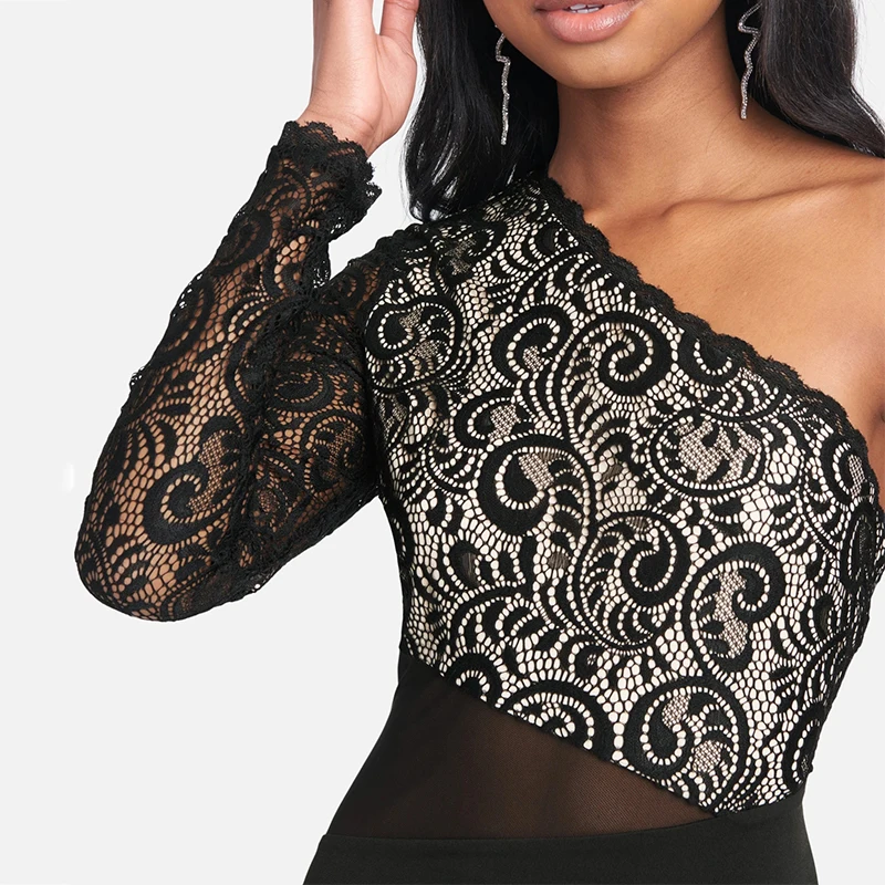 Summer Fashion OEM Customized One Shoulder Mesh Inset  Maxi Dress For Women