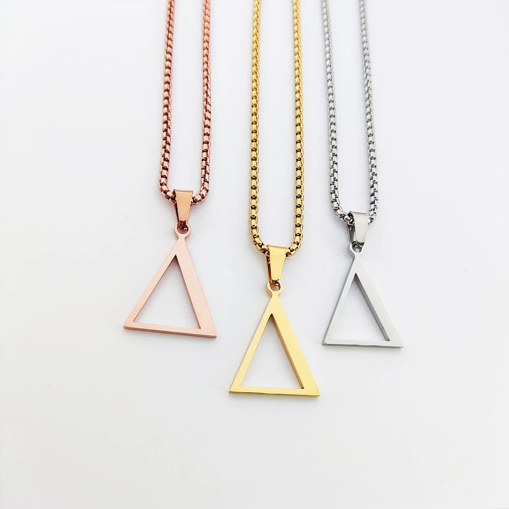 316L Stainless Steel Geometric Triangle Pendant Necklace Fashion Pyramid Delta Greek Letter Charm Necklace Jewelry Vendors