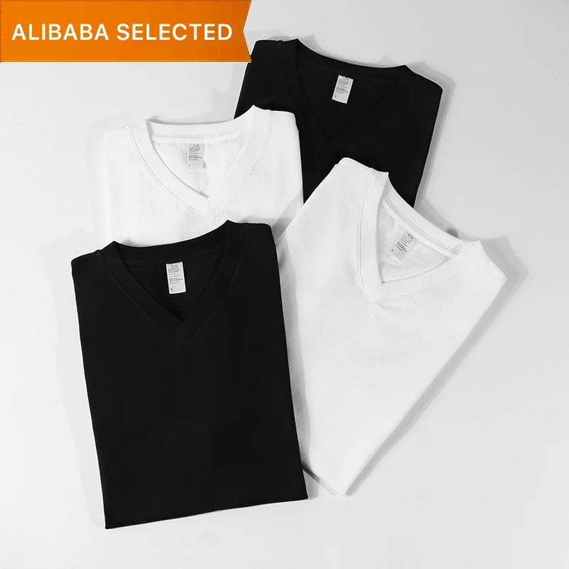 MT2547 High Quality Custom Print Embroidery  250g 100% Cotton T Shirts V Neck T-Shirts For Men