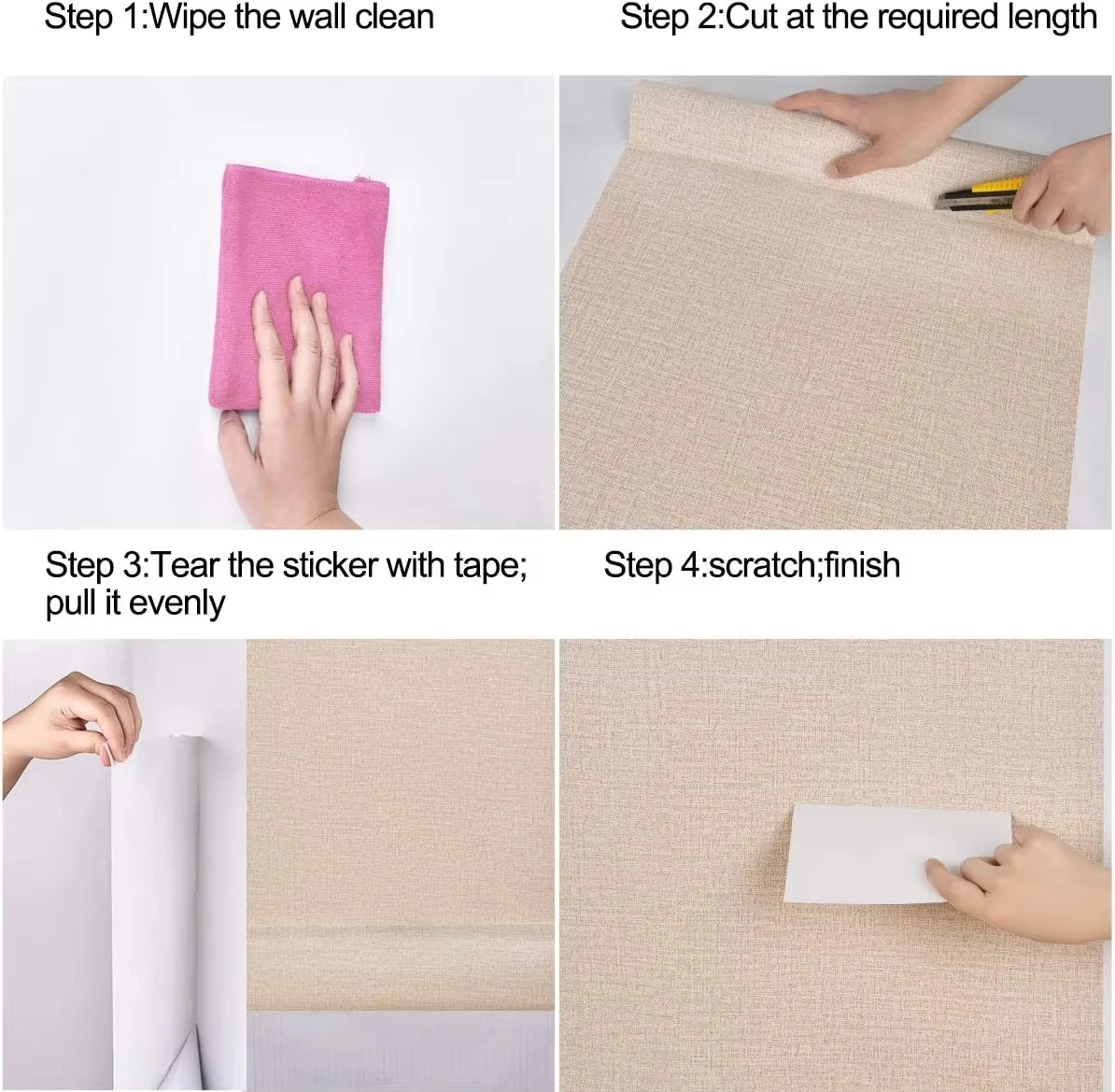 OEM ODM Beige Elegant 3D Linen Texture Peel And Stick Wall Paper Decor Pvc Self Adhesive Wallpaper For Bedroom