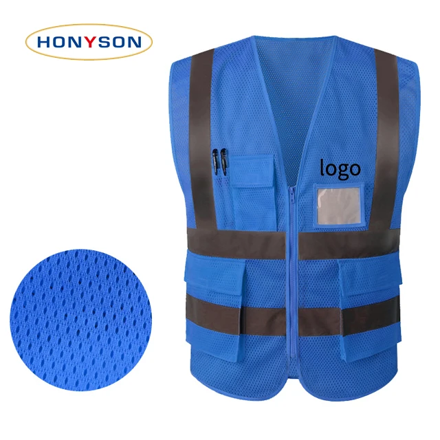 Custom Blue Red Orange Safety Work Vest with Reflective Strips, Reflective Vest for Construction, Cycling, Motorcycle, Delivery