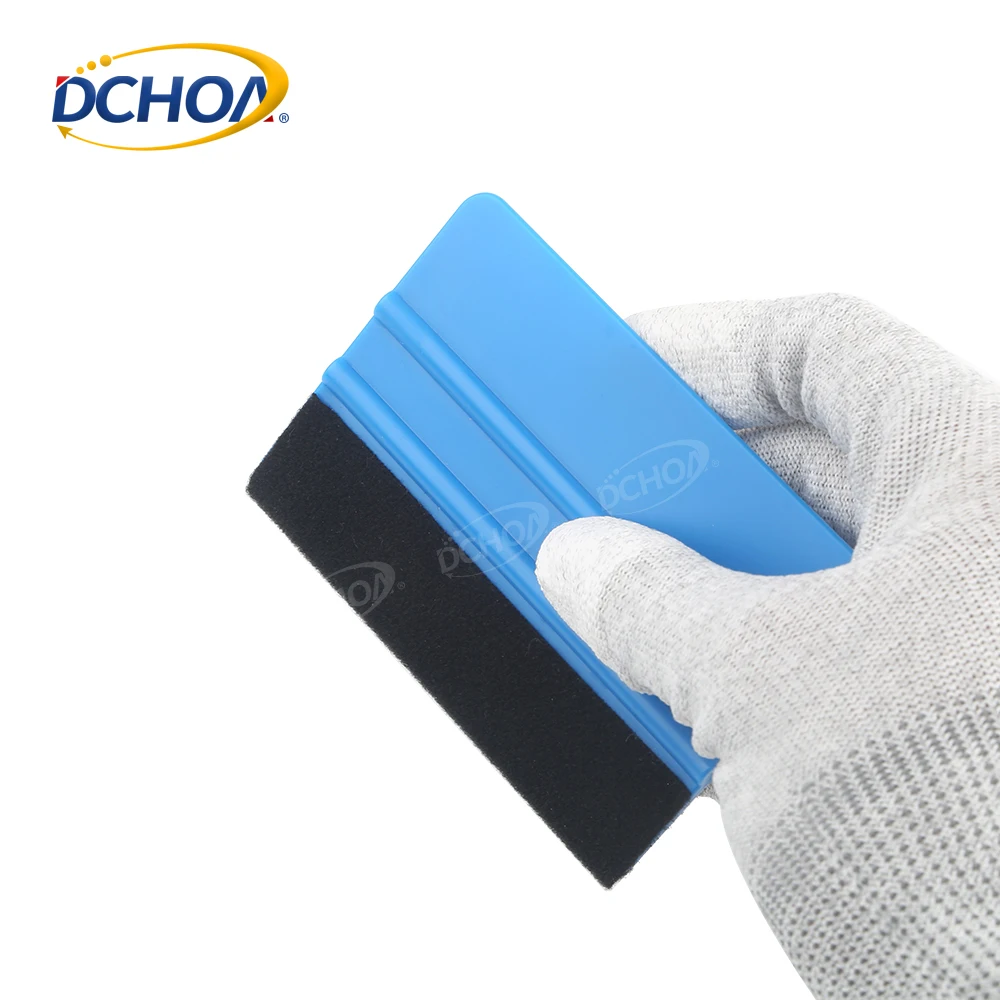 DCHOA 4' Wholesale Window Tint Tools Installing Blue Squeegee With Fabric Felt Vinyl Wrapping Squeegee tools