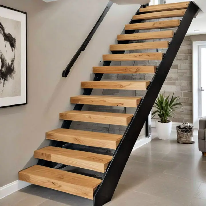USA Solid Wood Oak Low Price Staircase Beech Tread Powder Coating Steel Floating Stairs