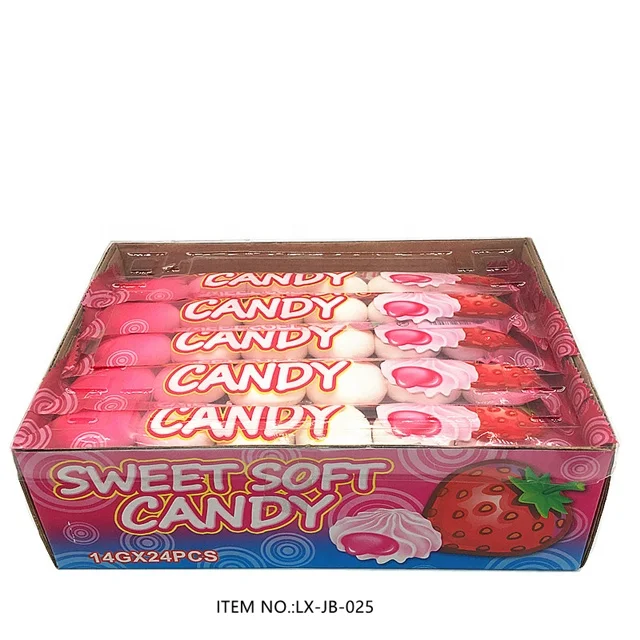 Hot Selling Fruit Flavor Mini Bread Cotton Candy Center Filled Strawberry Jam Marshmallow Candy