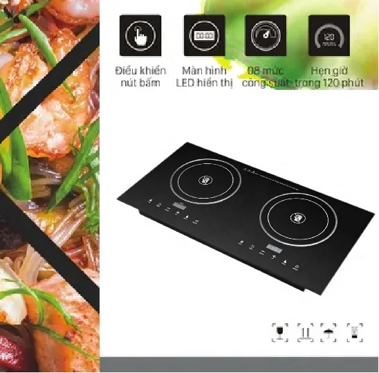 3500W Black Crystal Panel Touch Control Table Built-in Double Induction Burner Cookers