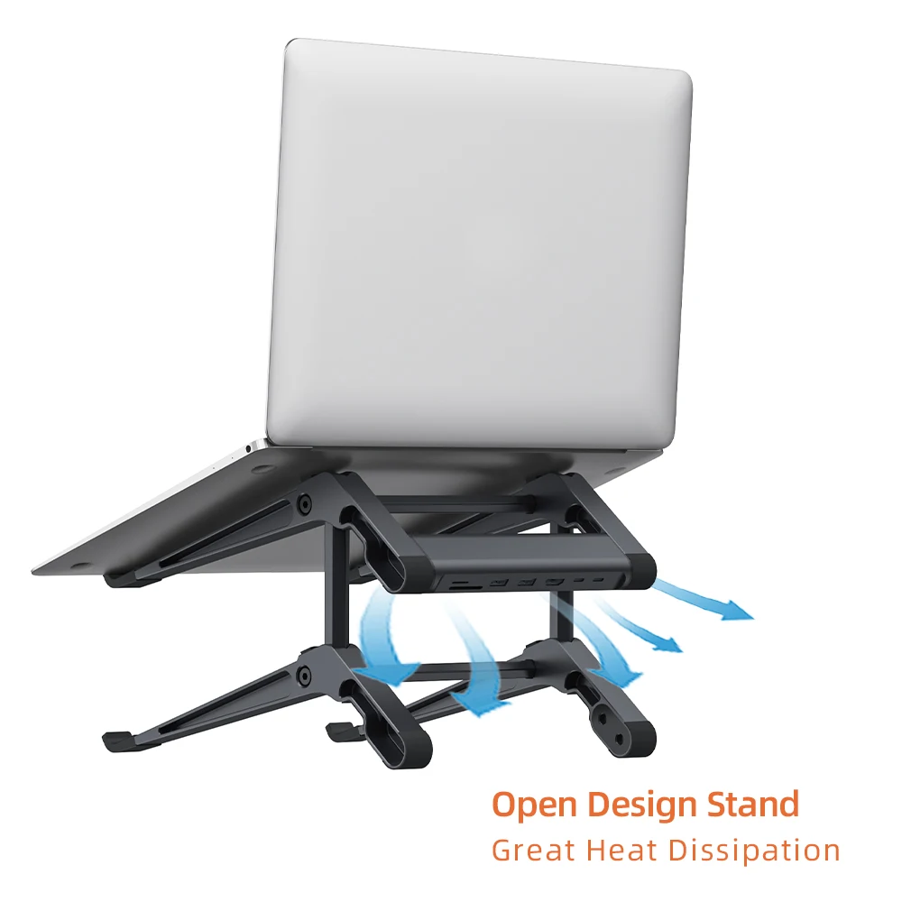 2024 Newest  Desktop Aluminum Alloy Tablet Stand Universal Flexible Adjustable Foldable Computer Laptop Holder With USB C PD HUB
