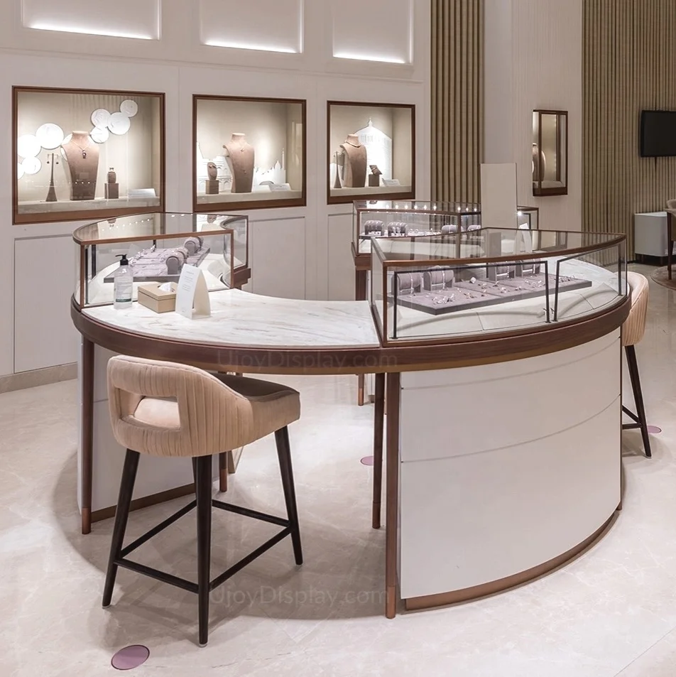 Curved jewelry showcase round jewelry counter display
