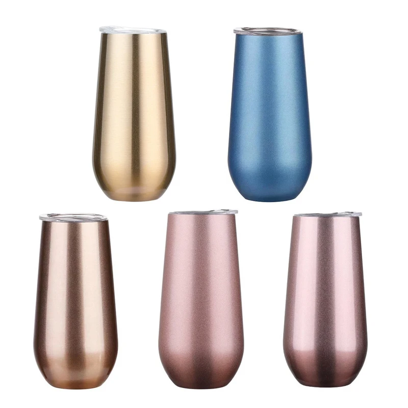 6oz Cups for Indoor and Outdoor Party use Stainless Steel coffee cup Stemless Wine Glasses water bottle