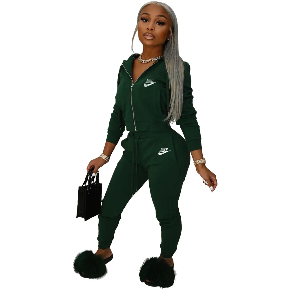 Women Sweatsuit Nike Set Fall Casual Long Sleeve Tops Skinny Pant Two Pieces Jogger Tracksuit Set Fashion Pocket Women Clothes