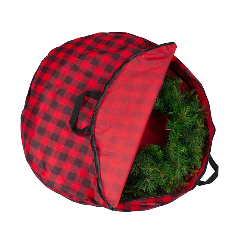 Customized  Red Large Round Christmas Wreath Storage Container Zipper Bag
