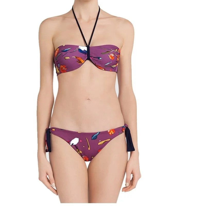 Женские купальные костюмы с цветочным принтом, Бандажное бикини с лямкой на шее, купальные костюмы из двух предметов для девочек, купальные костюмы и пляжная одежда SW202116