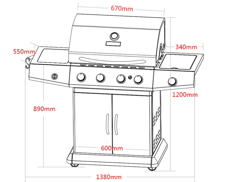 Stainless Steel Outdoor Rotisserie easily assembled  Gas BBQ Grill with gas burner