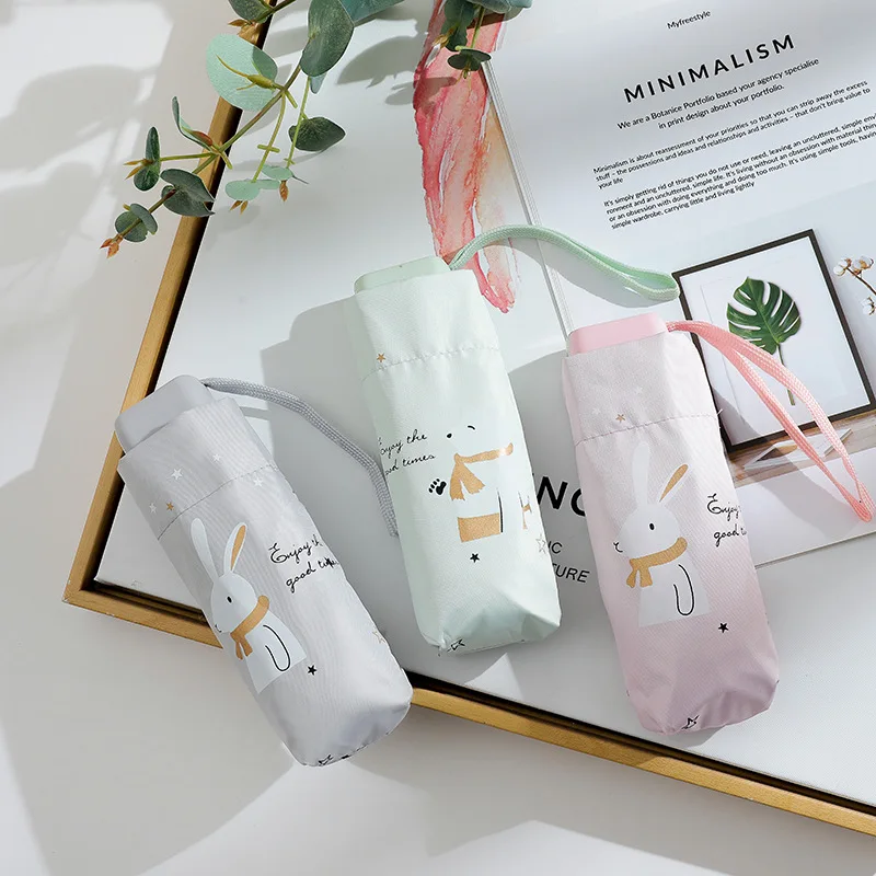 6K 5 fold small sun capsule umbrella custom folding pocket uv umbrella for sun portable rabbit and bear umbrella