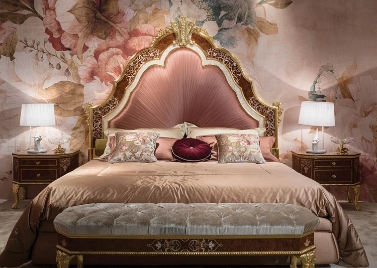 Antique design solid wood bedroom set  and dresser with mirrored  luxury bed furniture