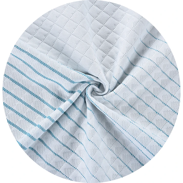 Manufacturers direct selling jacquard mattress fabric 100% polyester stripe comfortable home textile knitted mattress fabric clo
