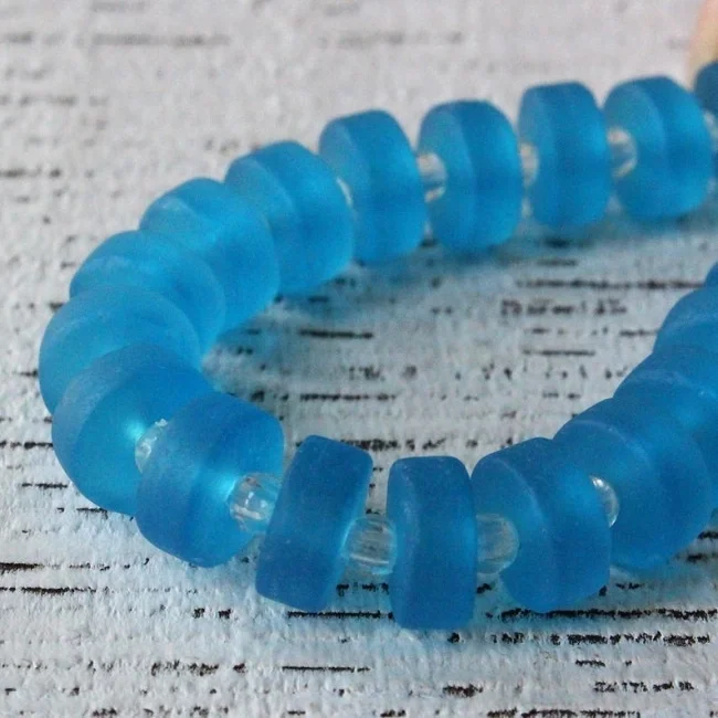 Heishi Aqua Glass round loose gemstone bead stone natural beads for jewelry making