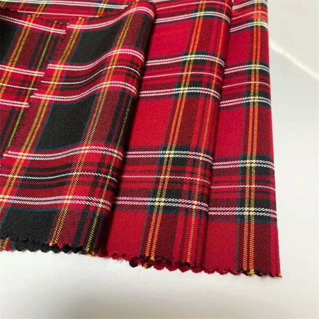 Sunplustex manufacturers woven viscose/polyester yarn dyed scottish plaid bengaline stretch fabric for pants and leggings