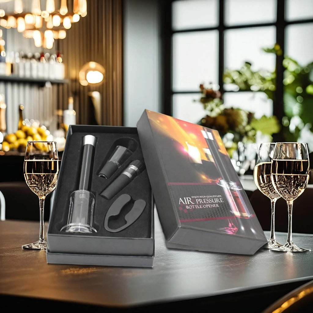 Wholesale Air Pump Wine Opener Pressure corkscrew Corkscrew Set Gift Box 4-piece Wine Accessory Tool Kit