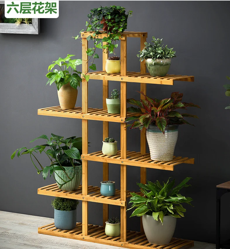 Outdoor Solid Wood Pergola Flower Plant Stand Home Display Wood Shelf For Flower Pots Bamboo Racks For Plants