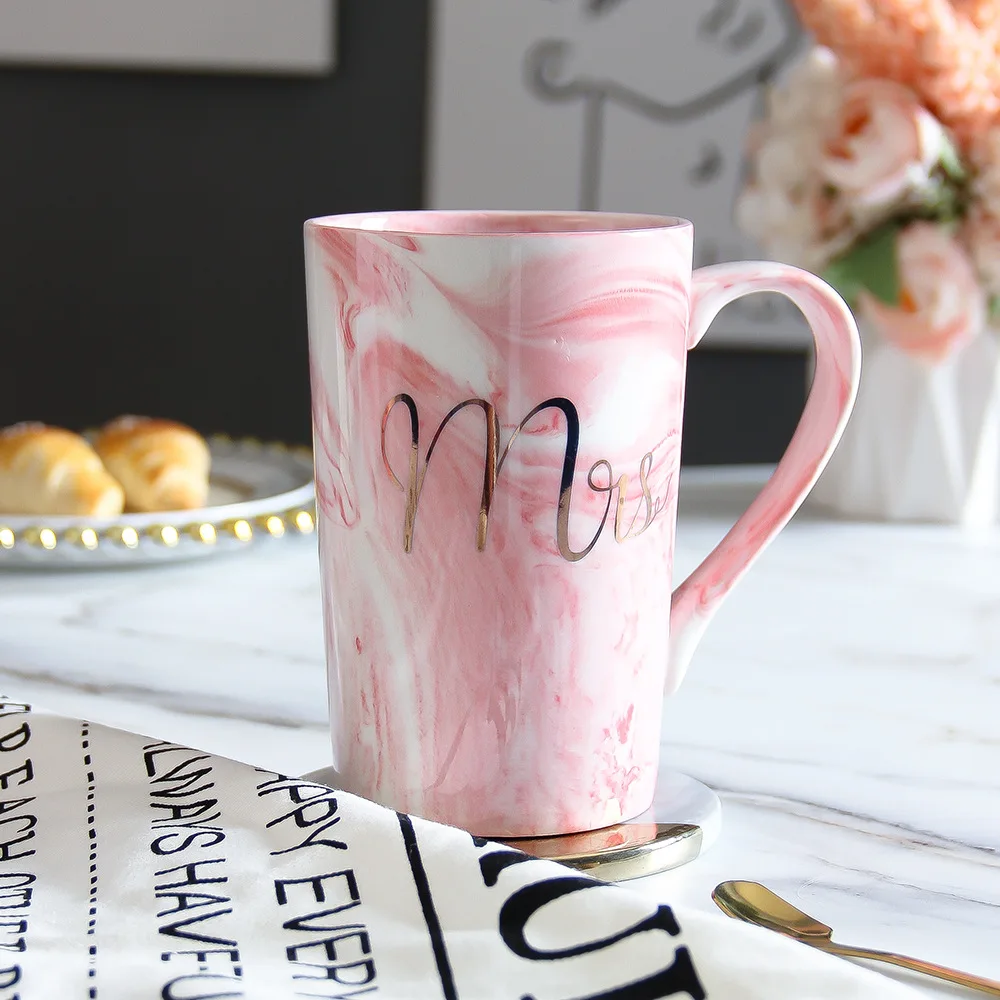Large Nordic INS Marble Ceramic Mug with Vintage Spoon Customizable Magic Wedding Advertising-Wholesale Promotional Bottle cup