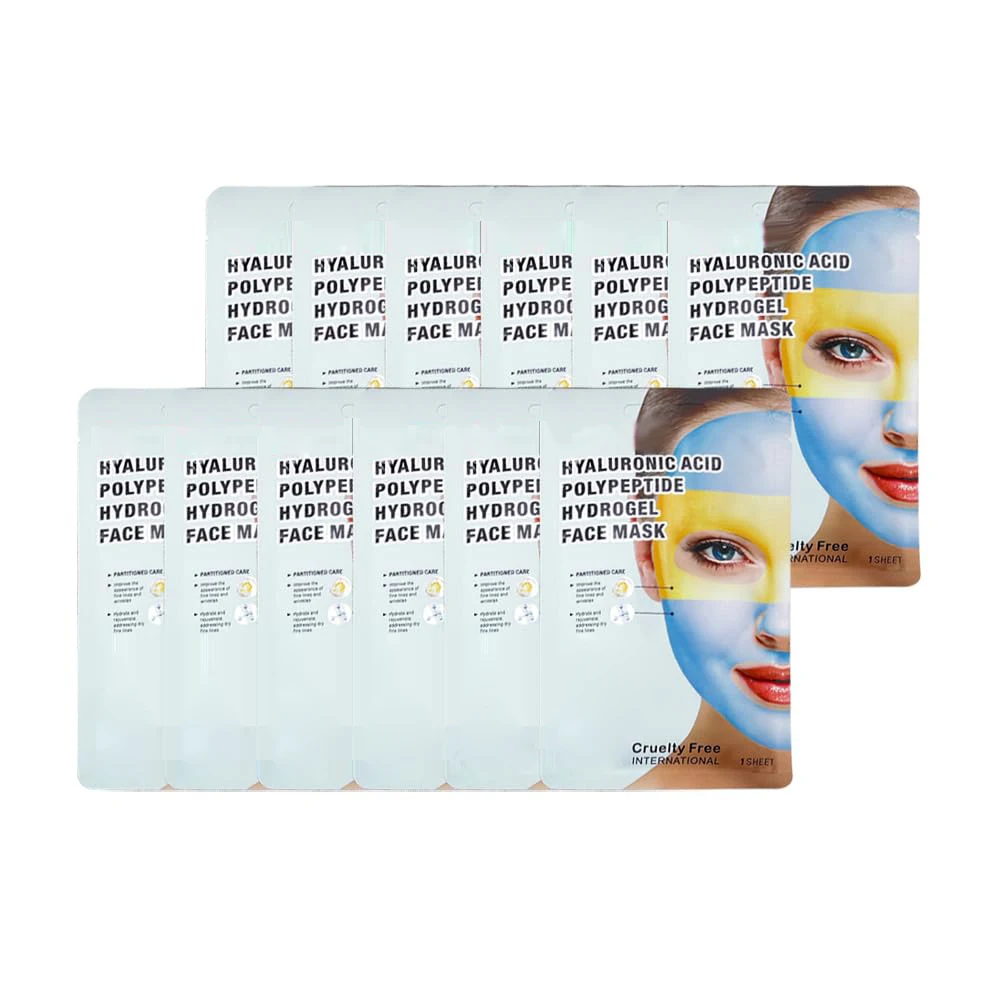 Custom Logo 12 Sheets Double Color Mask Tightening and Moisturizing Hyaluronic Acid Polypeptide Face Mask for Dry Skin Care
