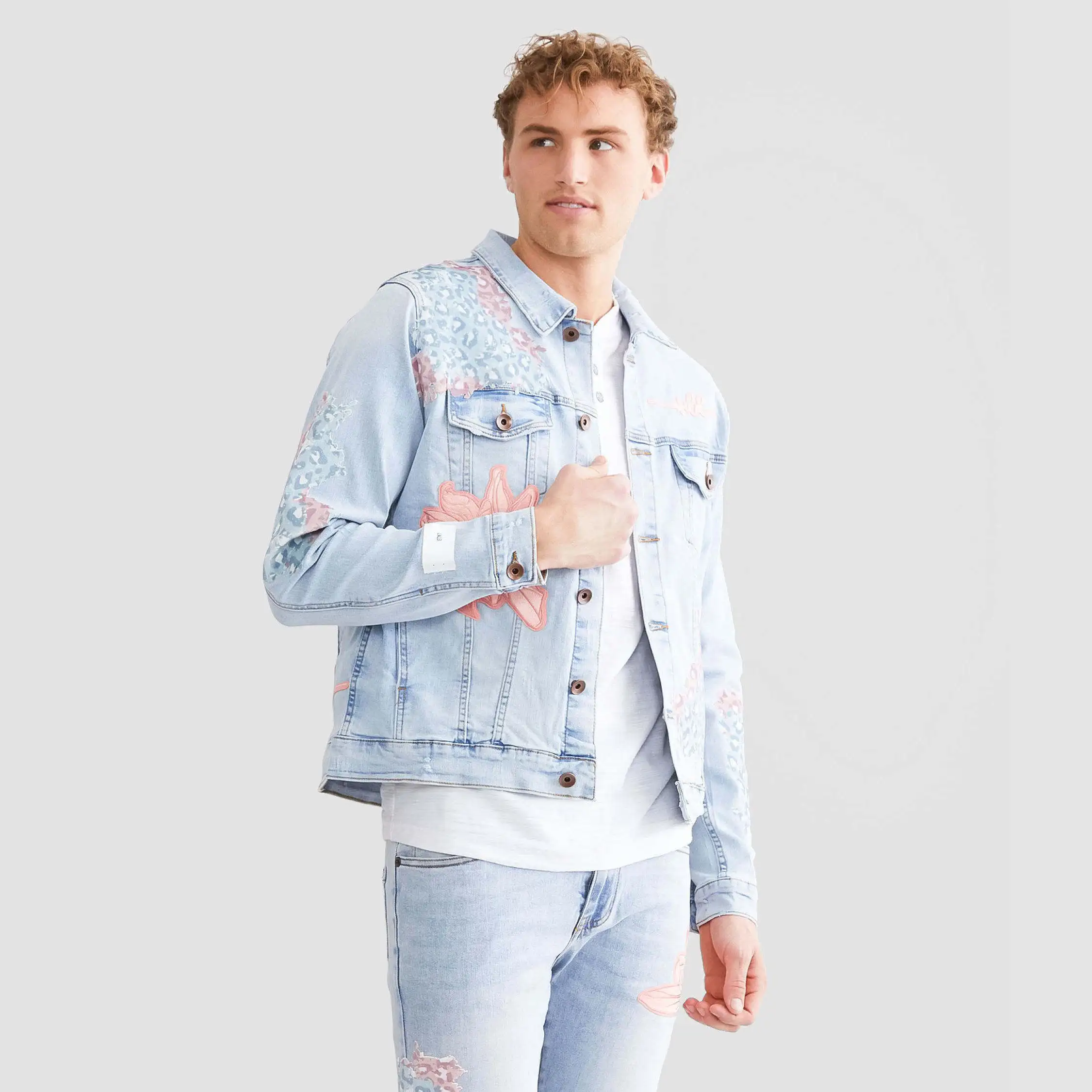 New Arrival AeeDenim custom Designers Jackets Eternity Floral destruction flocked animal print embroidered patch Denim Jacket