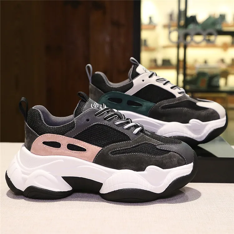 Wholesale women leather sneakers custom pigskin and mesh cloth ladies shoes flat casual