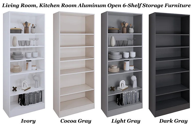 6-Tier Aluminum Bookshelf Cabinet Modern Storage Shelves for Hotel, Living Room & Kitchen Room